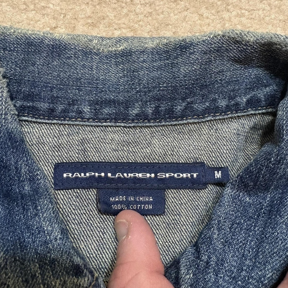 Vtg Ralph Lauren Sport Denim Jacket Womens Medium Blue Full Zip Trucker Western - Picture 3 of 16